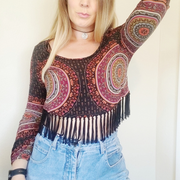 Gypsy Warrior Bohemian Style Fringe Crop Blouse M - Picture 2 of 7
